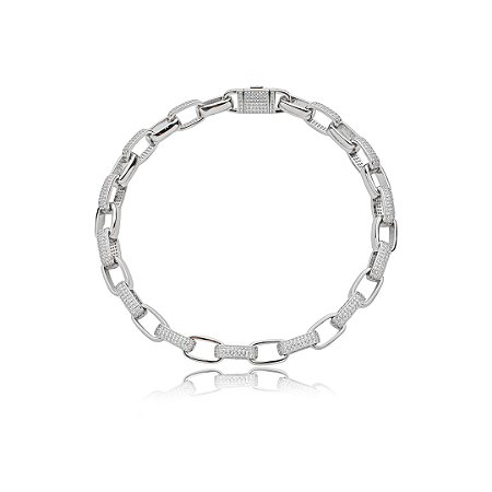 Colar de corrente cravejado com zirconia cristal banho em rodio branco