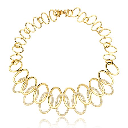 Colar de aro com zirconia cristal banho em ouro 18k