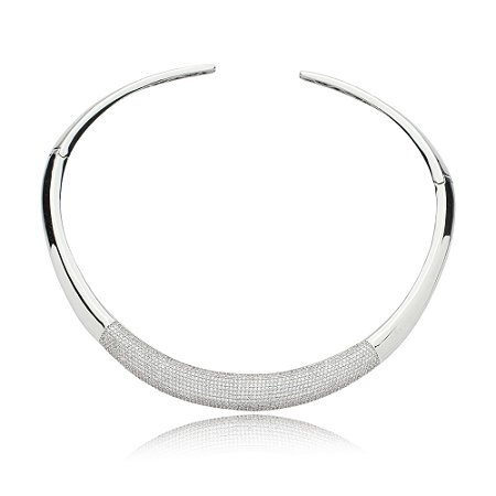 Colar de aro com zirconia cristal banho em rodio  branco