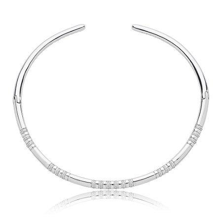 Colar de aro com zirconia cristal banho em rodio branco