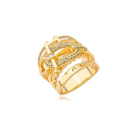 Anel dourado com zirconia cristal banho em ouro 18k