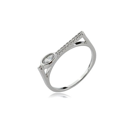 Anel cravejado de zirconia cristal banho em rodio branco