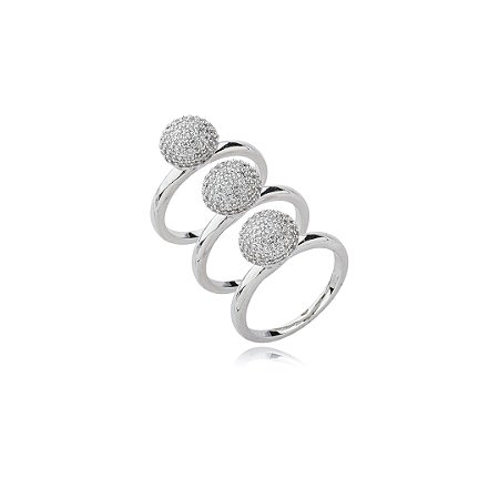 Trio de aneis cravejado de zirconia cristal banho em rodio branco