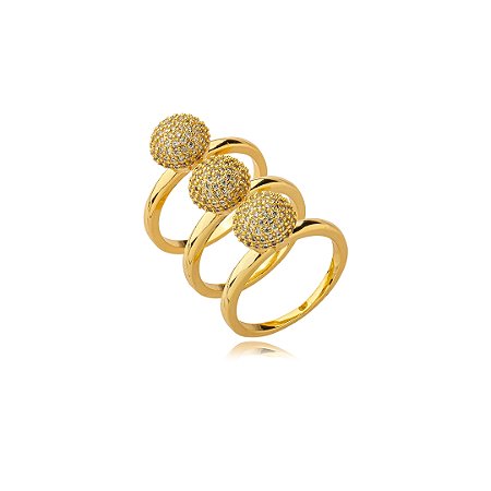 Trio de aneis cravejado de zirconia cristal banho em ouro 18k