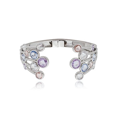 Bracelete cravejado de zirconia colorida banho em rodio branco