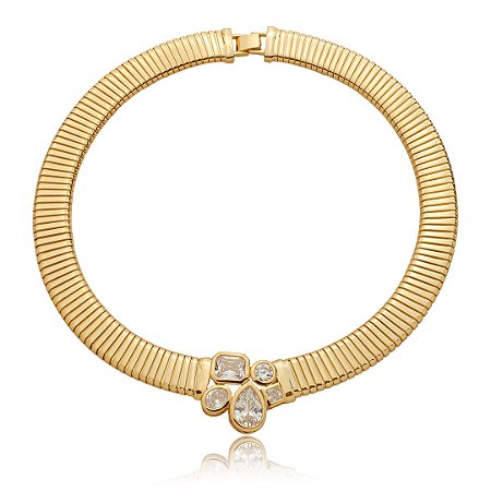 Colar de aro com zirconia cristal banho em ouro 18k