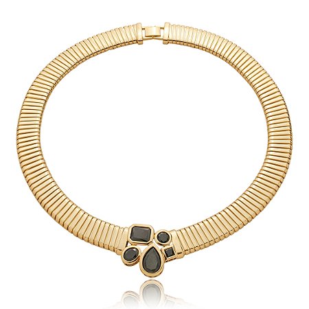 Colar de aro com zirconia onix banho em ouro 18k
