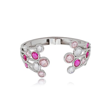 Bracelete cravejado de zirconia colorida banho em rodio branco