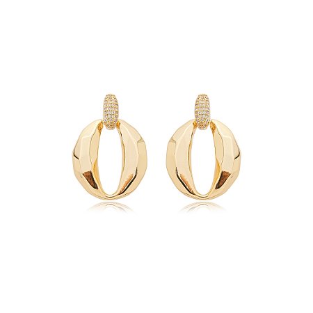 Brinco dourado cravejado de zirconia cristal banho em ouro 18k