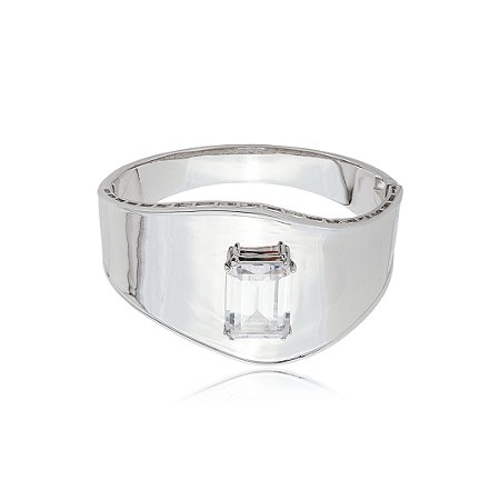 Bracelete cravejado de zirconia cristal banho em rodio branco