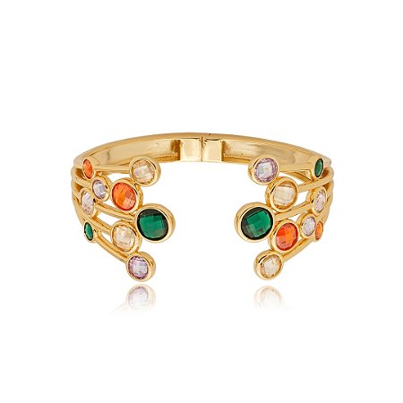 Bracelete cravejado de zirconia colorida banho em ouro 18k