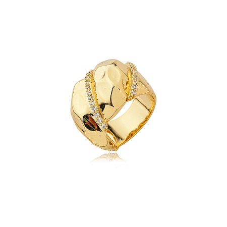 Anel dourado com zirconia cristal banho em ouro 18k