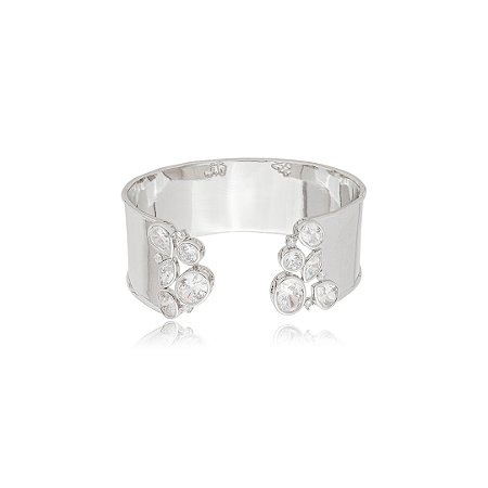 Bracelete cravejado de zirconia cristal banho em rodio branco