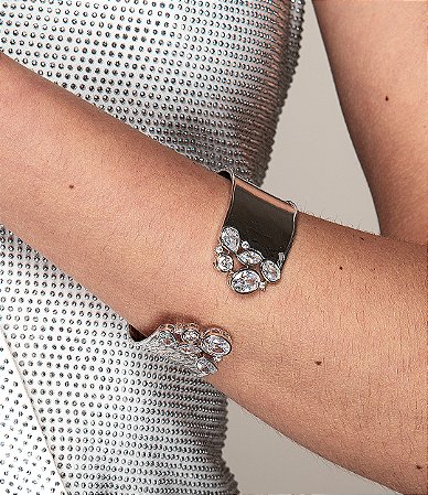 Bracelete cravejado de zirconia cristal banho em rodio branco