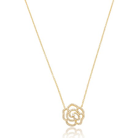 Colar com pingente cravejado de zirconia cristal banho em ouro 18k