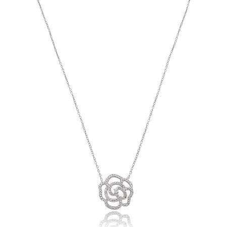 Colar com pingente cravejado de zirconia cristal banho em rodio branco