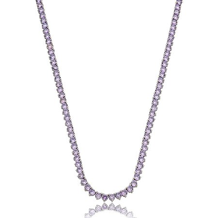 Colar de riviera cravejado de zirconia lilas banho em rodio branco