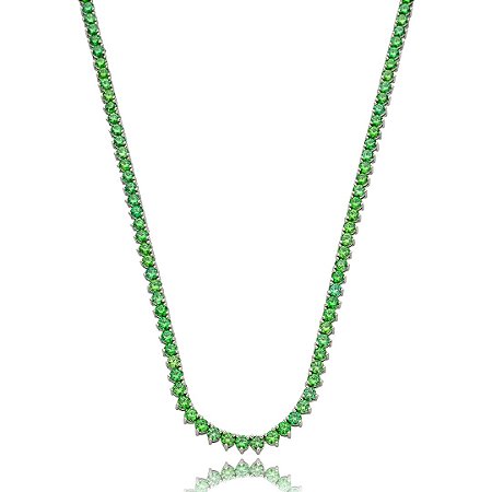 Colar de riviera cravejado de zirconia verde banho em rodio branco