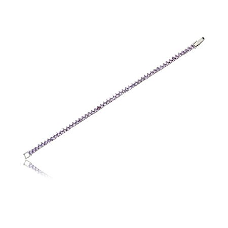 Pulseira de riviera cravejada de zirconia lilas banho em rodio branco