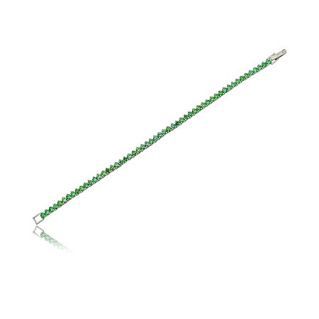 Pulseira de riviera cravejada de zirconia verde banho em rodio branco