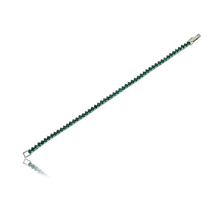 Pulseira de riviera cravejada de zirconia esmeralda banho em rodio branco