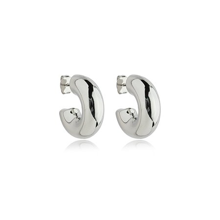 Brinco de argola liso banho em rodio branco