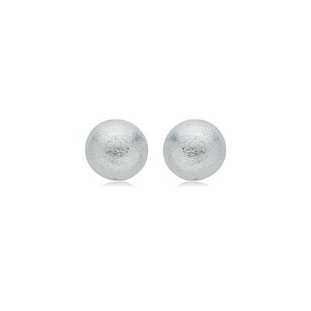 Brinco liso escovado banho em rodio branco