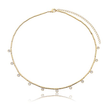 Colar de canutilho cravejado de zirconia cristal banho em ouro 18k
