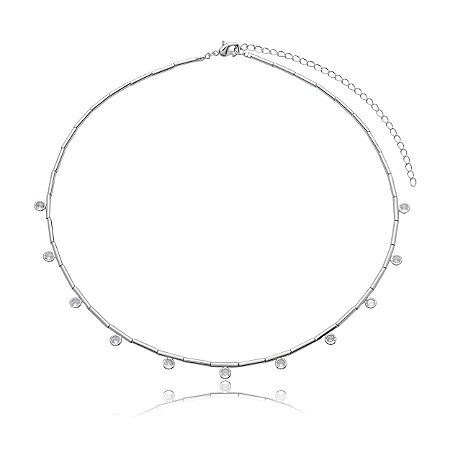 Colar de canutilho cravejado de zirconia cristal banho em rodio branco