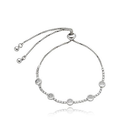Pulseira cravejada com zirconia cristal banho em rodio branco