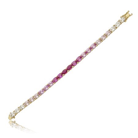 Pulseira riviera cravejada de zirconia pink banho em ouro 18k