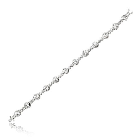 Pulseira riviera cravejada de zirconia cristal banho em rodio branco