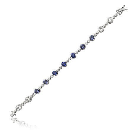 Pulseira riviera cravejada de zirconia safira banho em rodio branco