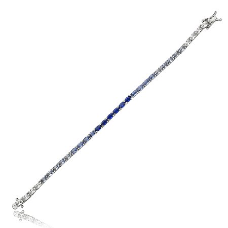 Pulseira riviera cravejada de zirconia safira banho em rodio branco