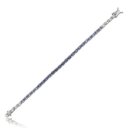 Pulseira riviera cravejada de zirconia tanzanita banho em rodio branco