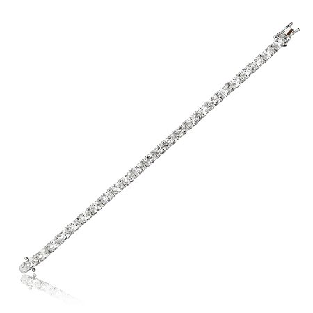 Pulseira riviera cravejada de zirconia cristal banho em rodio branco