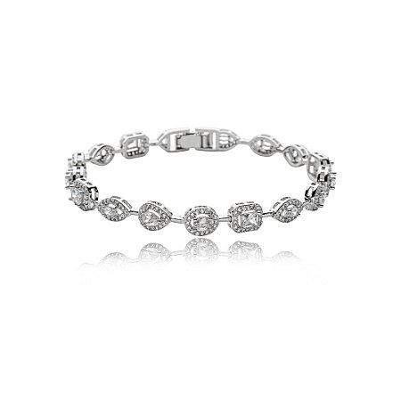 Pulseira riviera cravejada de zirconia cristal banho em rodio branco