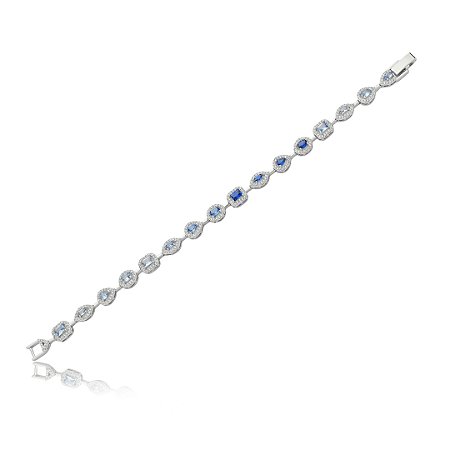 Pulseira riviera cravejada de zirconia safira banho em rodio branco