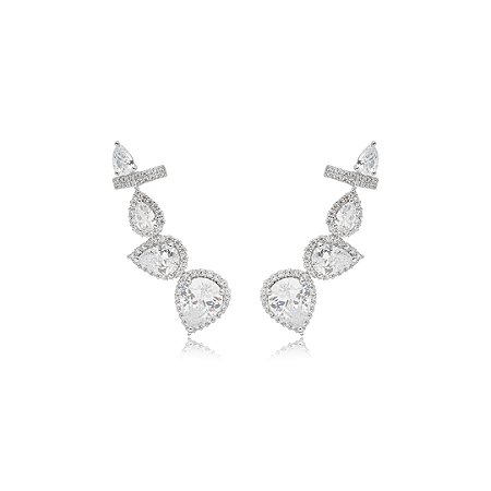 Brinco ear cuff cravejado de zirconia cristal banho em rodio branco