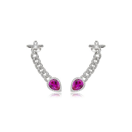 Brinco ear cuff cravejado de zirconia cristal banho em rodio branco