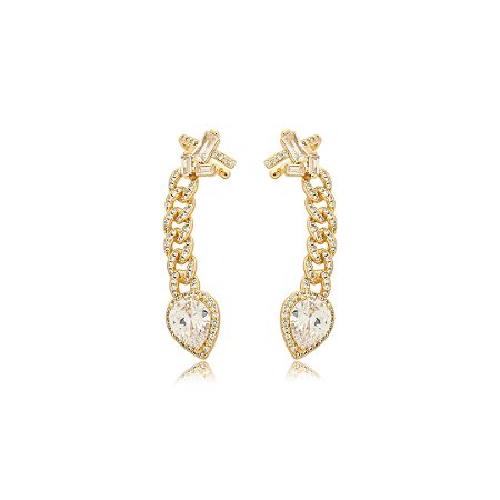 Brinco ear cuff cravejado de zirconia cristal banho em ouro 18k