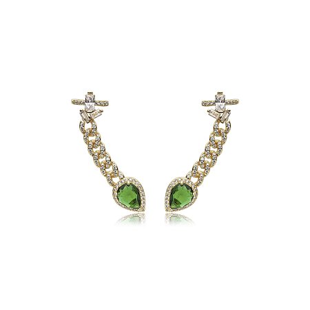 Brinco ear cuff cravejado de zirconia cristal banho em ouro 18k
