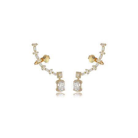 Brinco ear cuff cravejado de zirconia cristal banho em ouro 18k