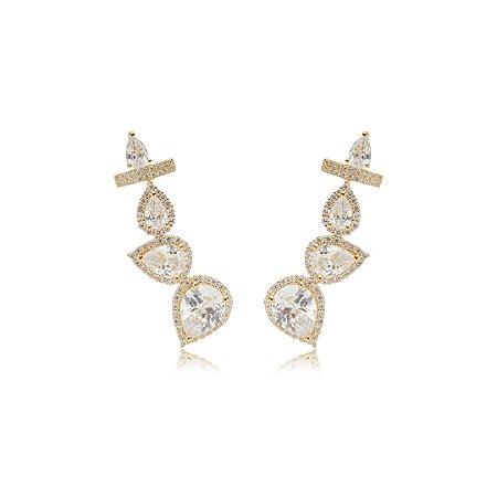 Brinco ear cuff cravejado de zirconia cristal banho em ouro 18k