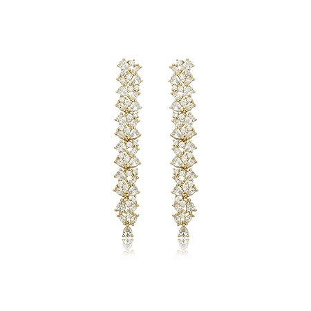 Brinco dourado cravejado de zirconia cristal banho em ouro 18k