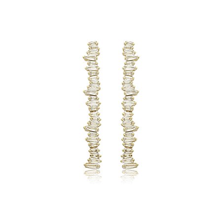 Brinco dourado cravejado de zirconia cristal banho em ouro 18k