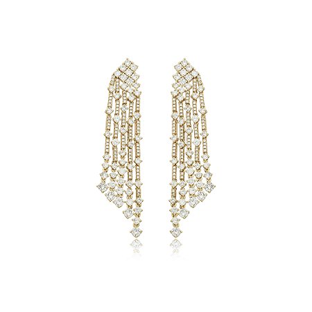 Brinco dourado cravejado de zirconia cristal banho em ouro 18k