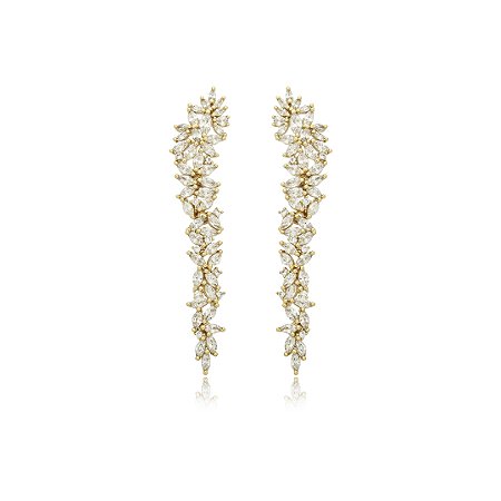 Brinco dourado cravejado de zirconia cristal banho em ouro 18k