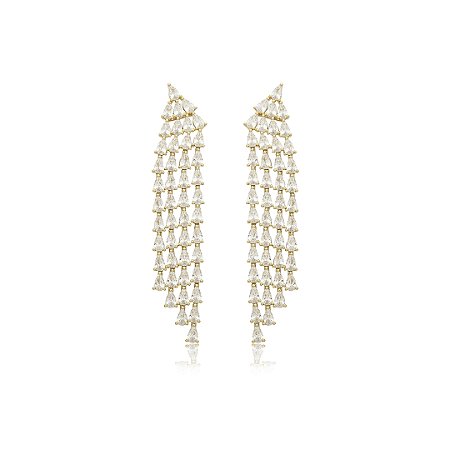 Brinco dourado cravejado de zirconia cristal banho em ouro 18k