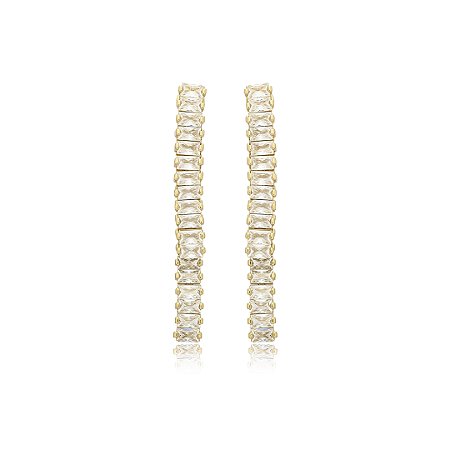 Brinco dourado cravejado de zirconia cristal banho em ouro 18k
